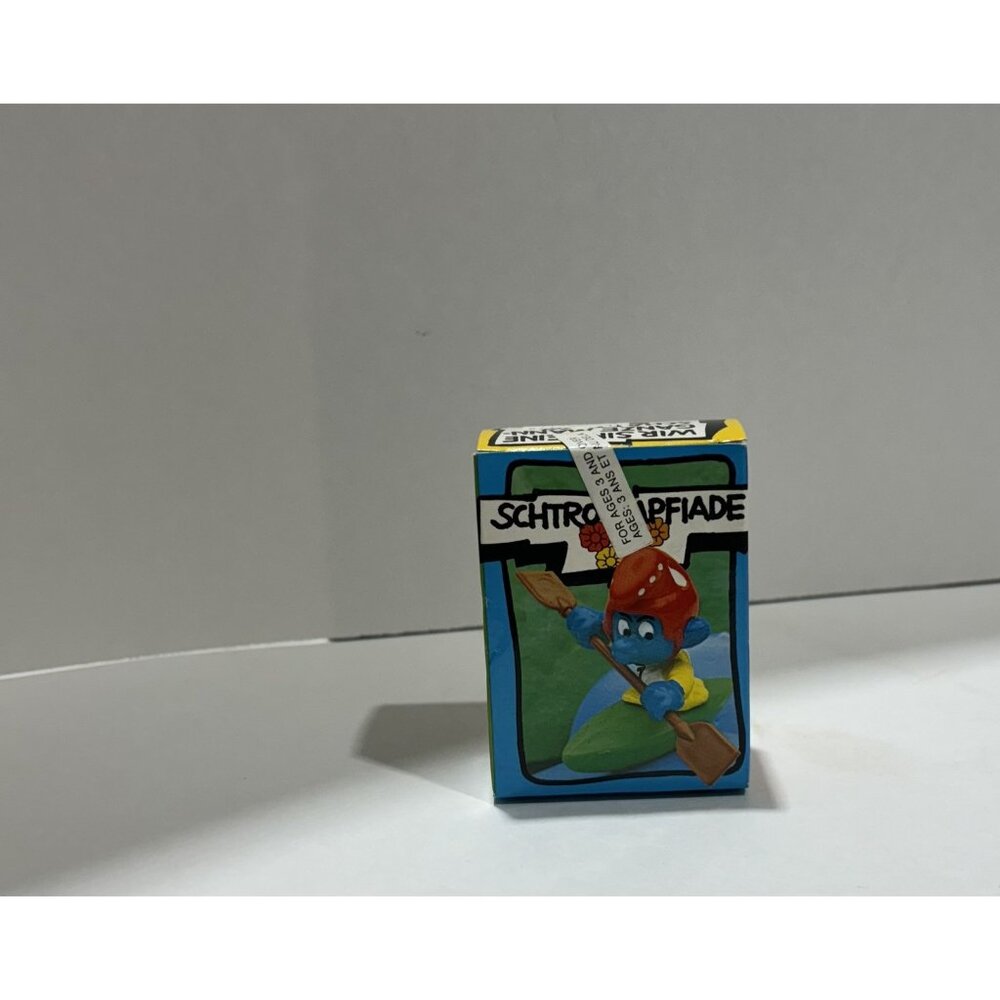 RARESuper Smurf Kayak Canoe & Paddles 40502 Figurine w/Box W.GermanyPeyoSchleich